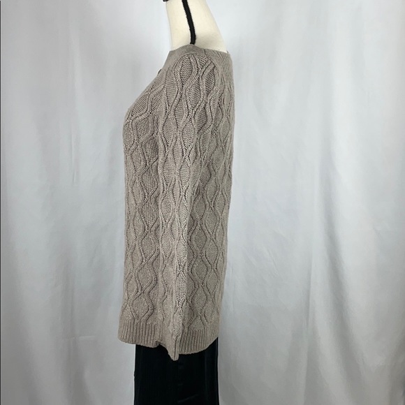LOFT Tan Wool Blend Cable Knit Sweater w Bateau Neckline, Size Large - Picture 5 of 12